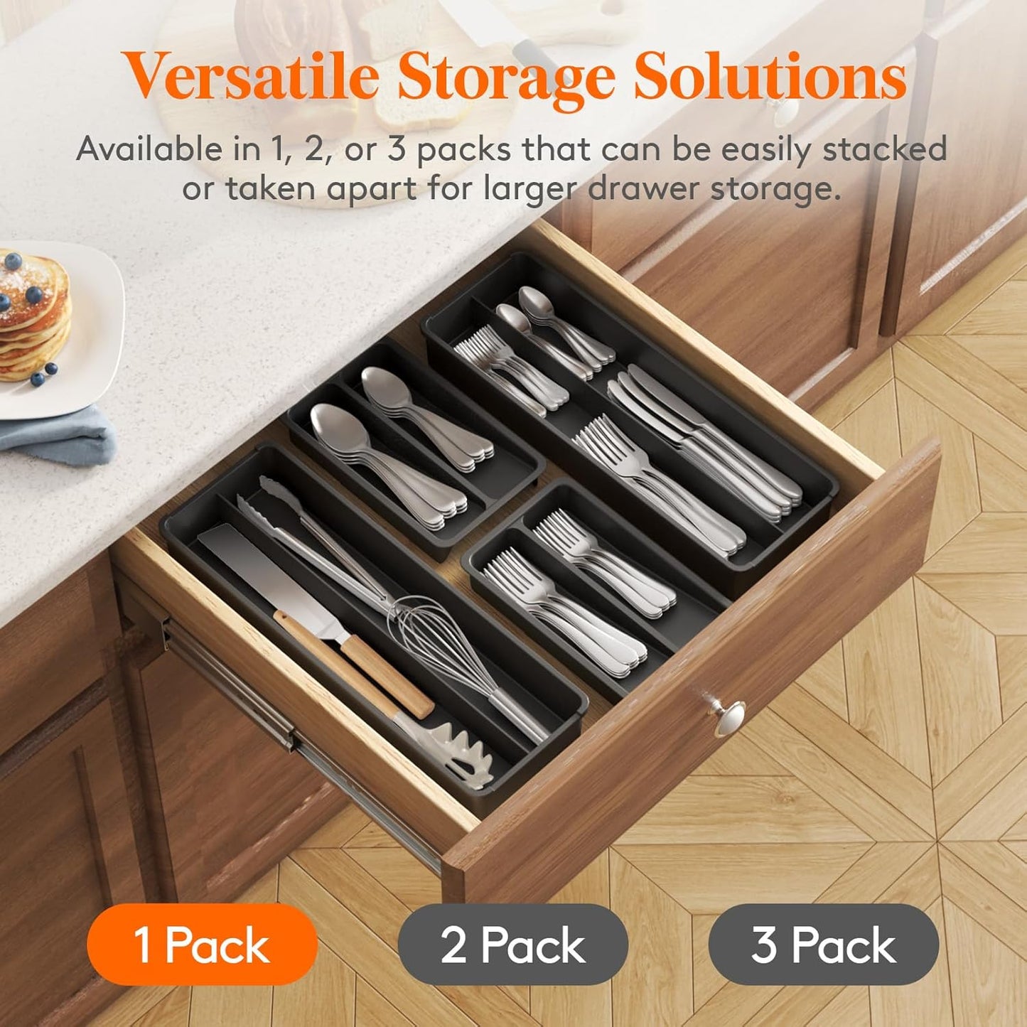 Compact Silverware Organizer for Kitchen Drawer, Narrow Flatware Tray Holder