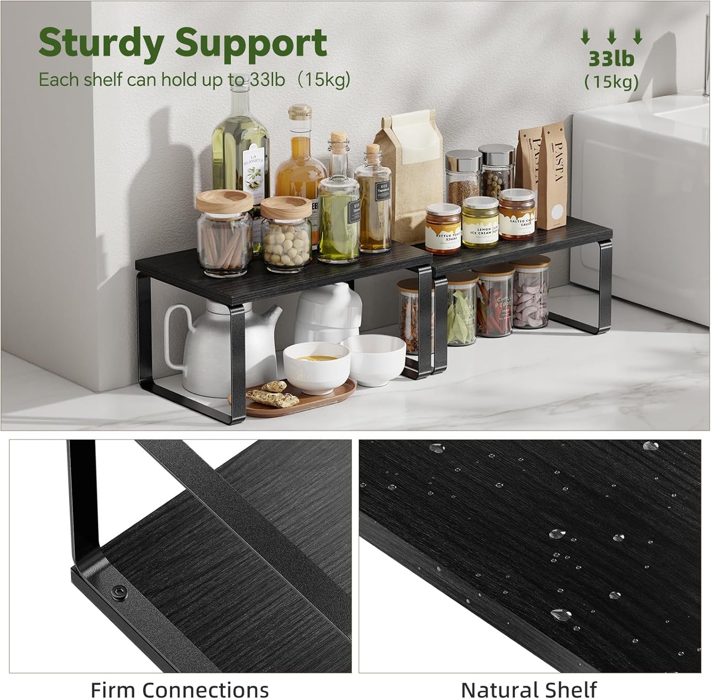 Cabinet Organizer Shelf, Set of 2 Stackable Kitchen Counter Shelves
