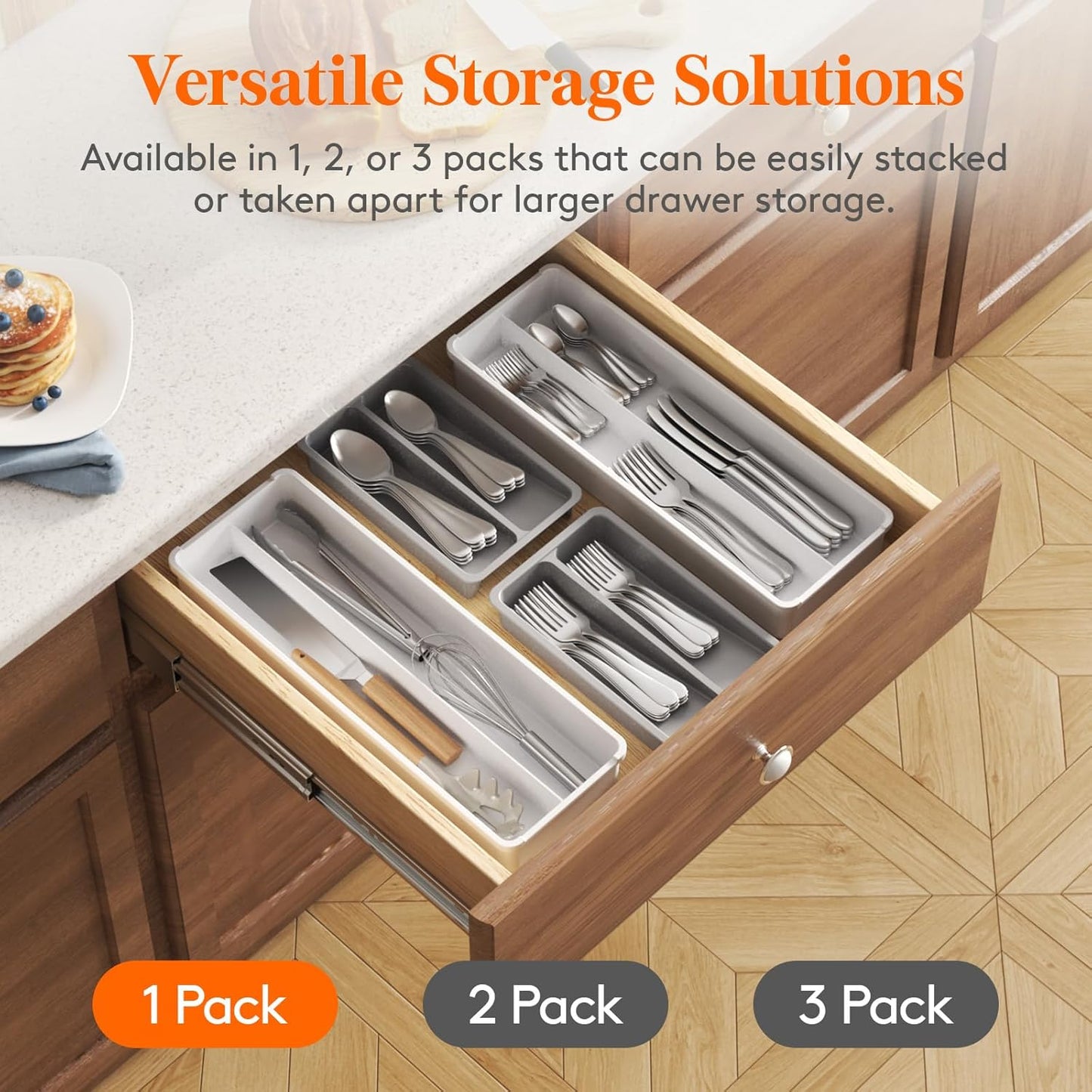 Compact Silverware Organizer for Kitchen Drawer, Narrow Flatware Tray Holder