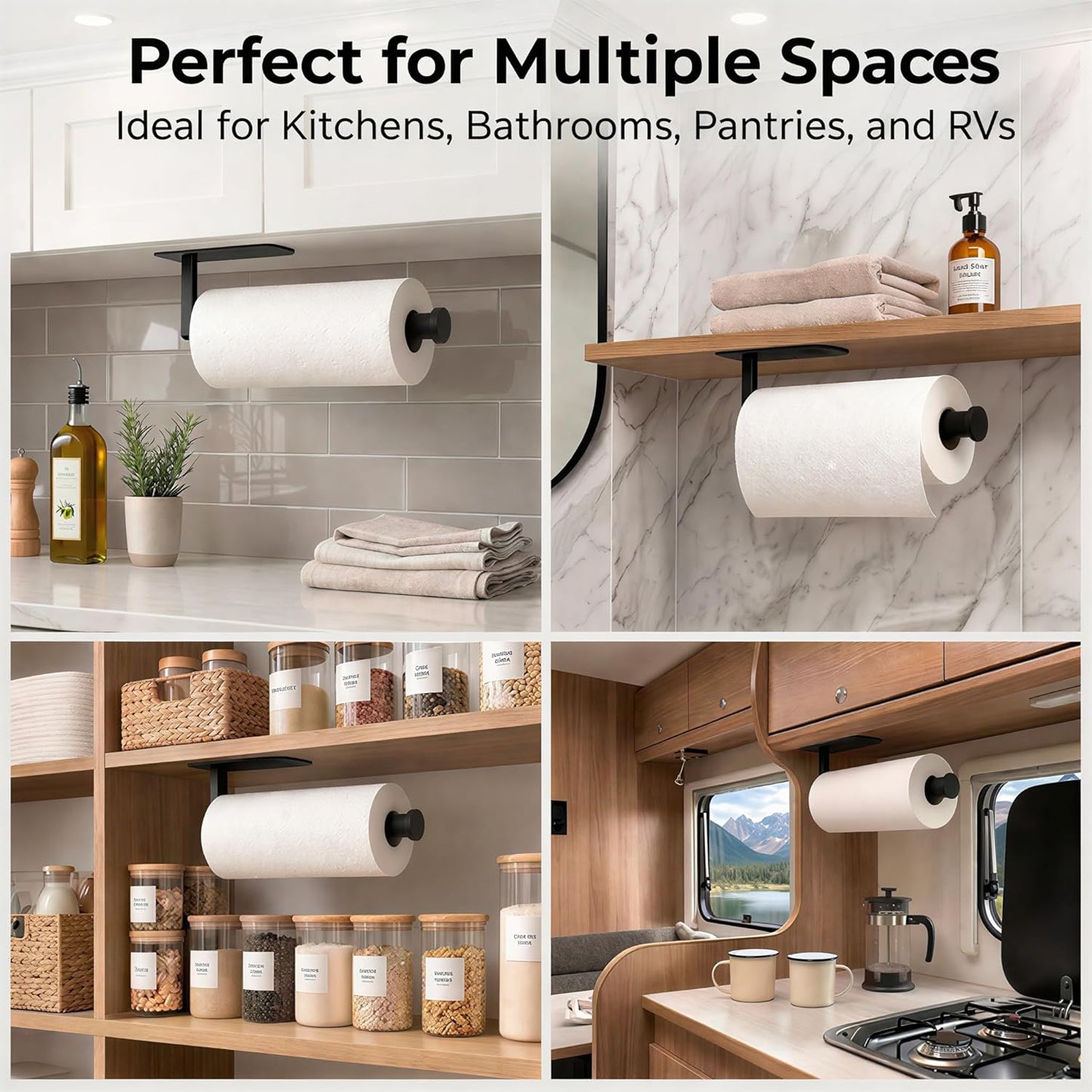 Paper Towel Holder Under Cabinet, Self Adhesive or Screw Mount