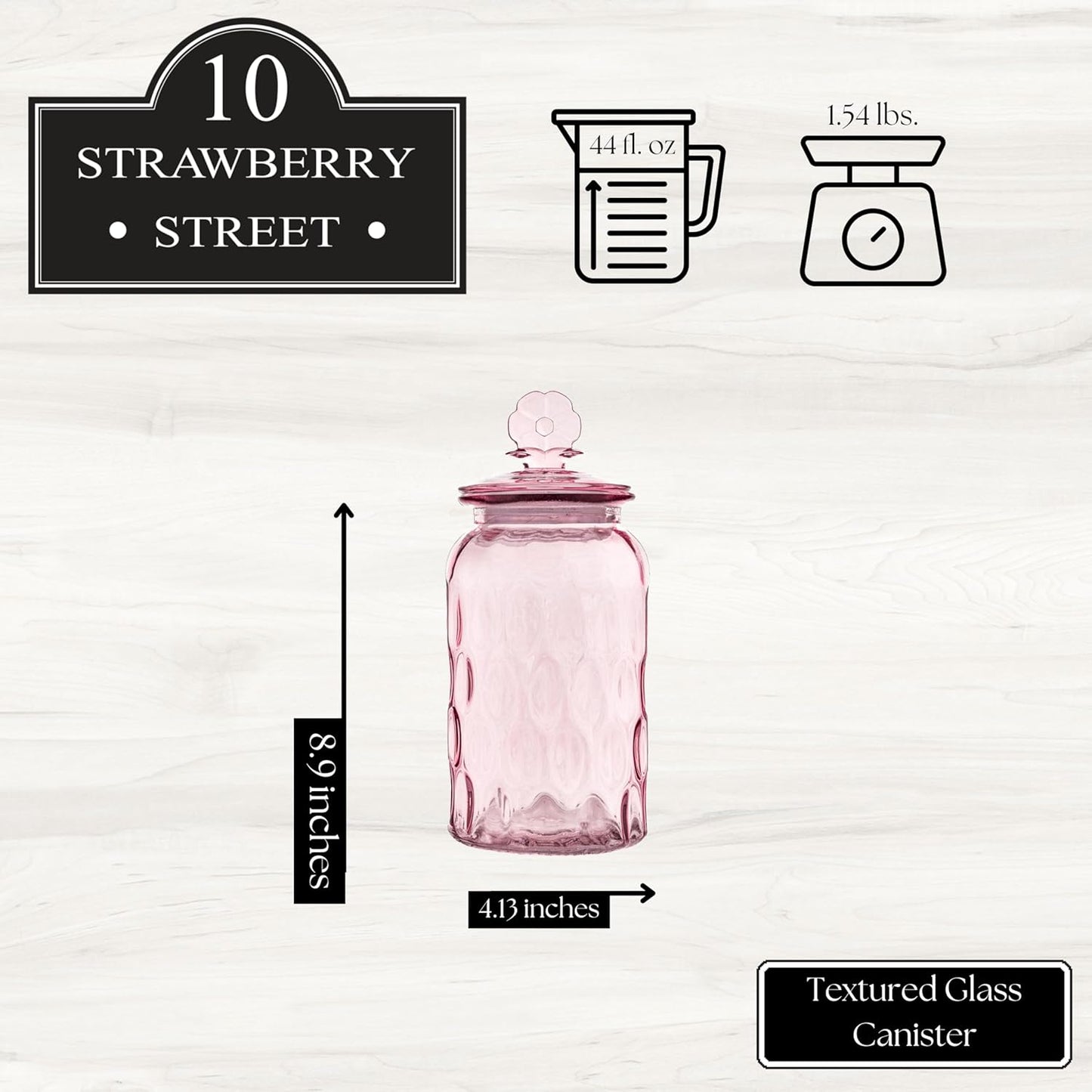 Textured Glass Flower Canister, Dimpled Round, Pink