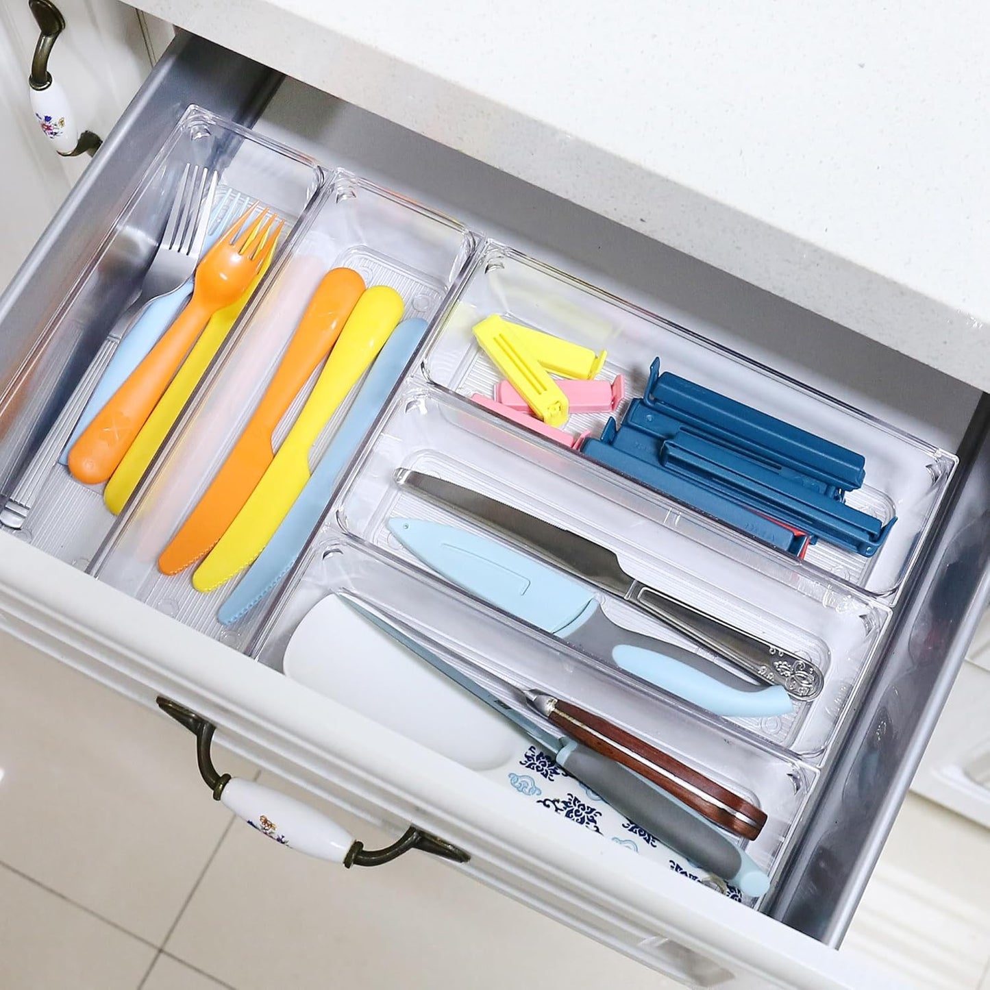 8 Pack Clear Plastic Drawer Organizers, 9.2''×3''×2'', Food Grade Storage Trays