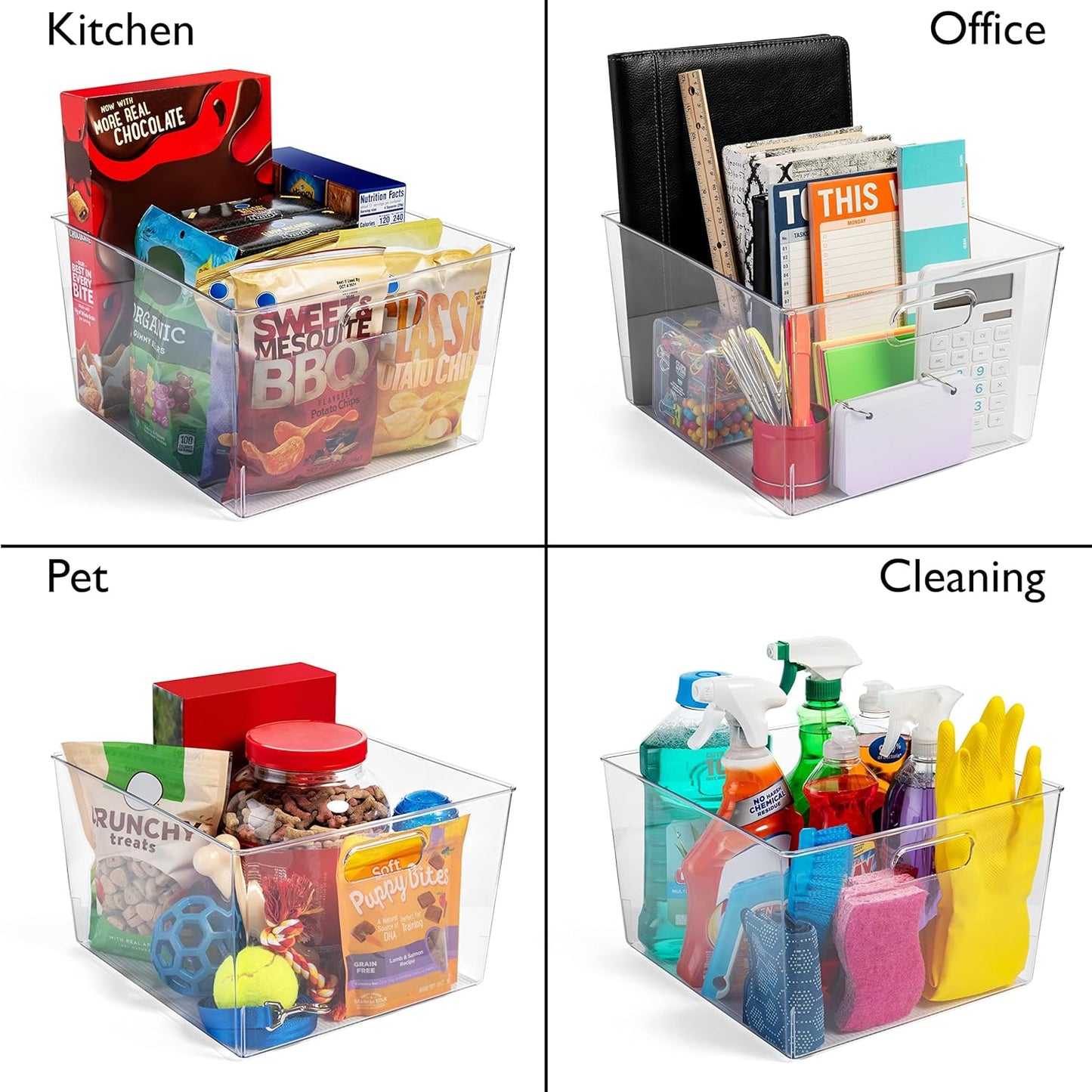 Clear Plastic Storage Bins – XL 4 Pack Perfect for Kitchen,Fridge, Pantry Organization
