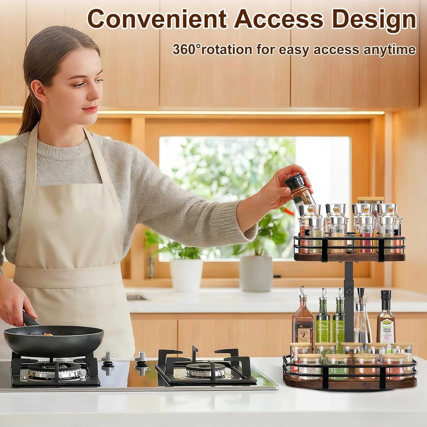 12" Large Lazy Susan Turntable Organizer Adjustable - Rotating Spice Rack for Table Top