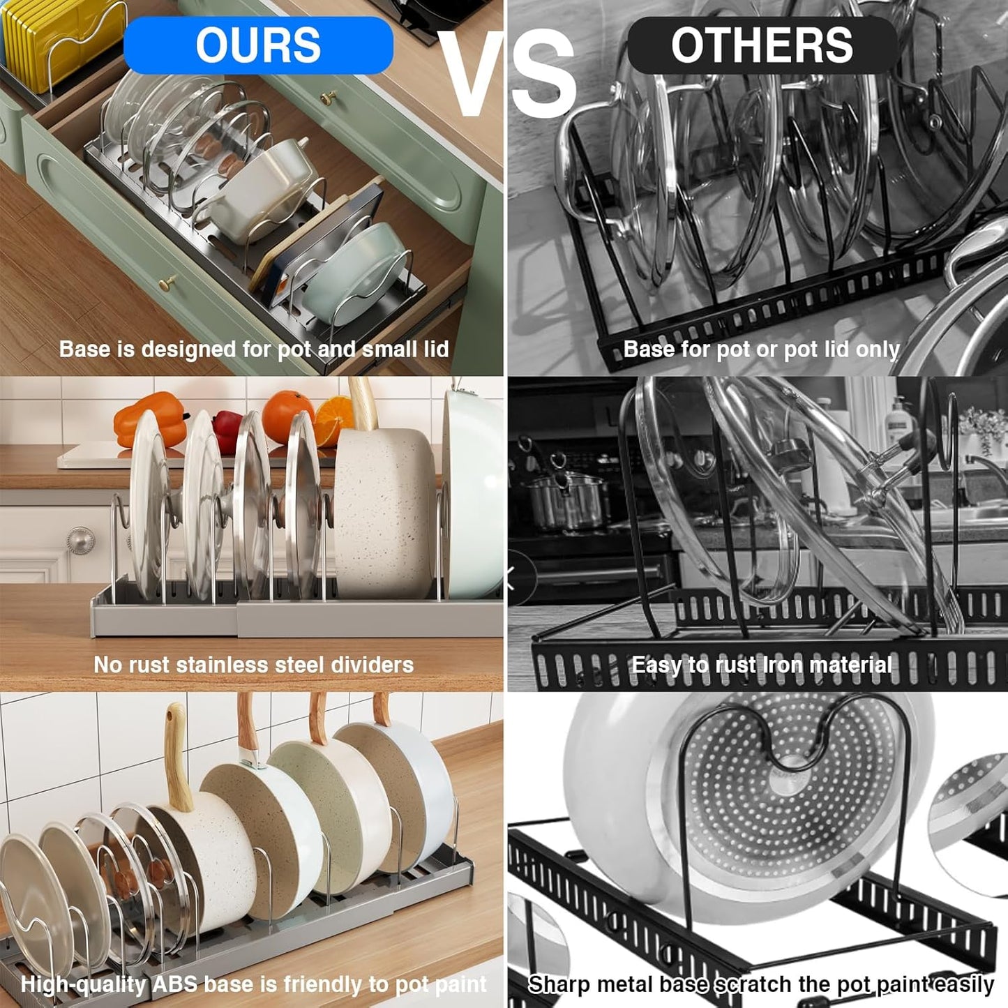 2 Pack Pots and Pans Organizer Under Cabinet