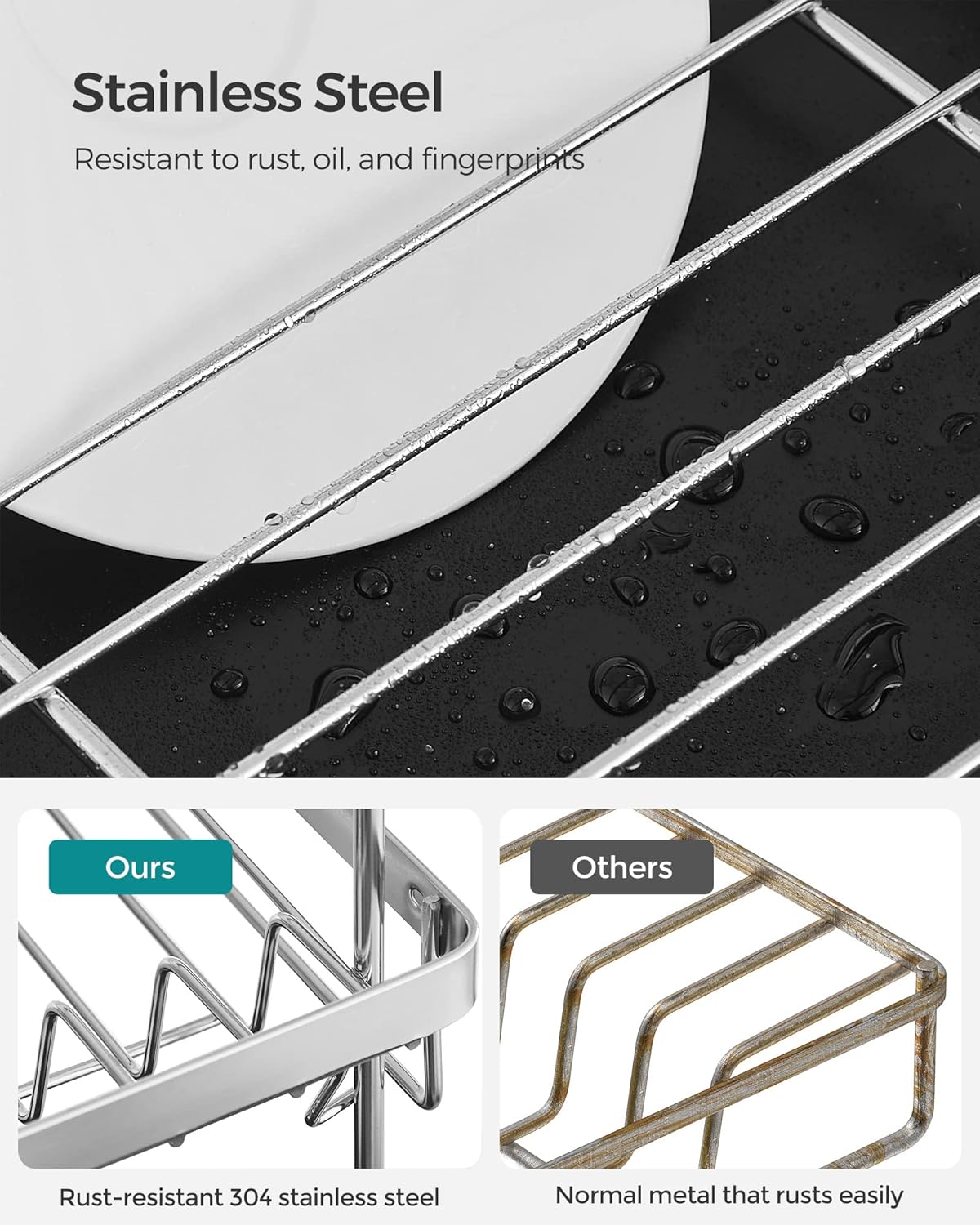 Dish Drying Rack - 2 Tier Dish Rack for Kitchen Counter with Rotatable and Extendable Drain Spout