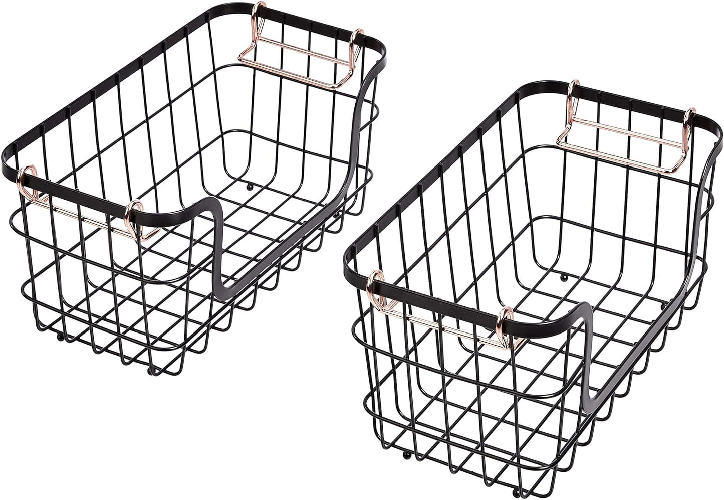 Stackable Metal Wire Rectangular Storage Baskets for Kitchen, Bathroom or Pantry Organizing