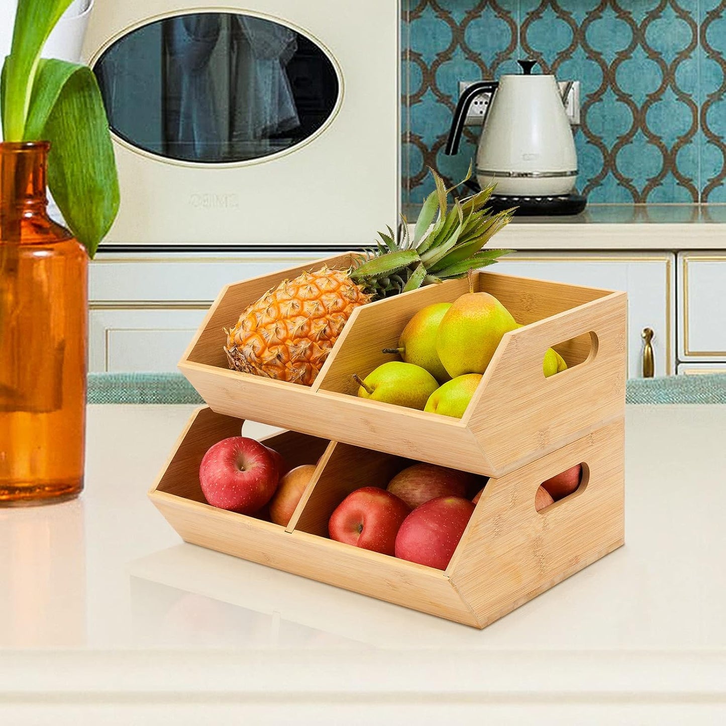 2 Set Bamboo Storage Bin, Pantry Organization and Storage Baskets, Kitchen Organization