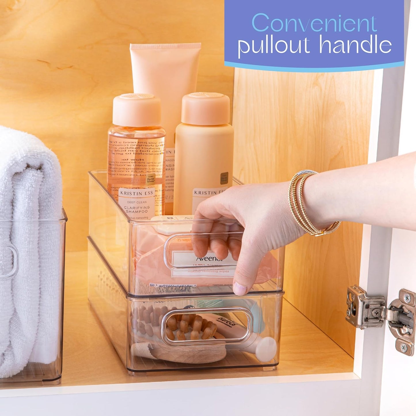 Plastic Food Storage 4 Pack Clear Container Bin with Handles for Organizing Kitchen, Pantry