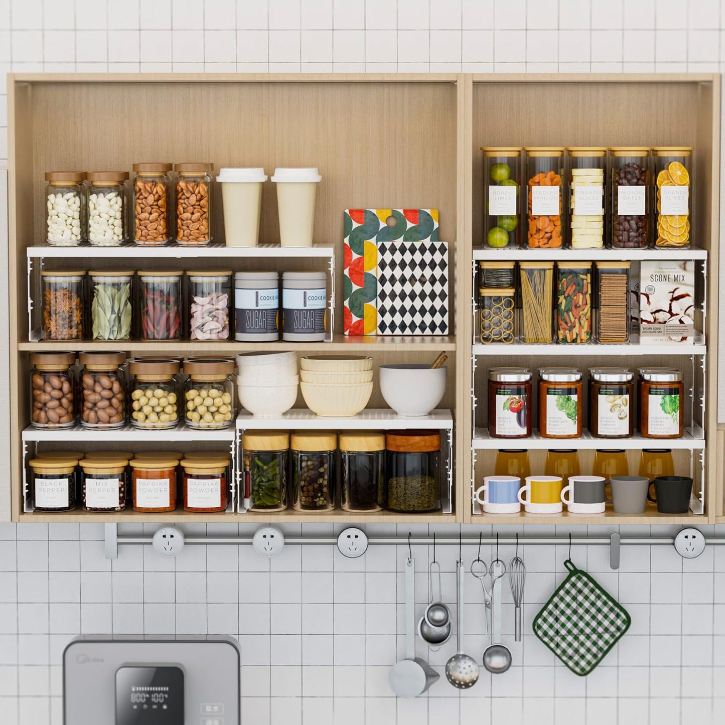 Stackable Expandable Metal Shelf Organizer - Adjustable Wire Storage Rack with Holes for Kitchen