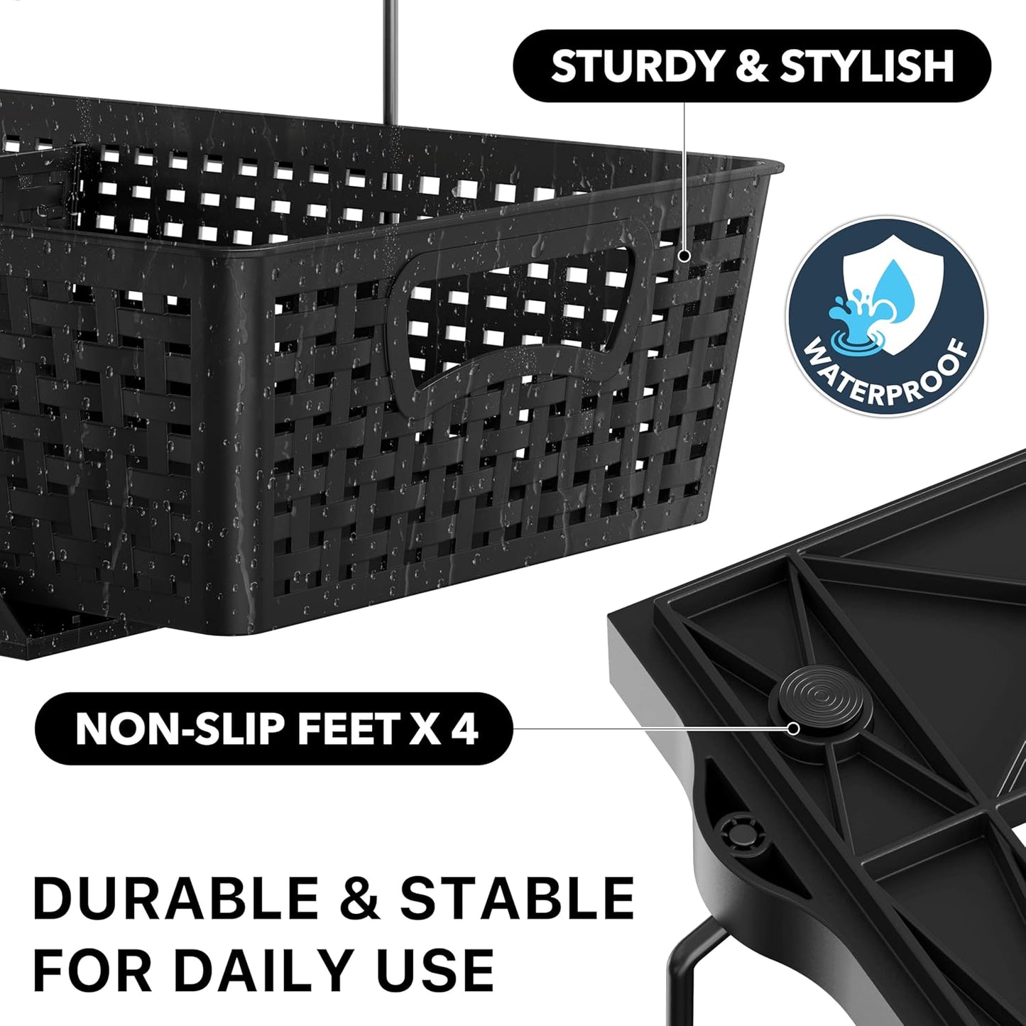 2 Tier Bathroom Organizer Tray Pull-Out Sliding Drawer, Under Sink Storage, Black