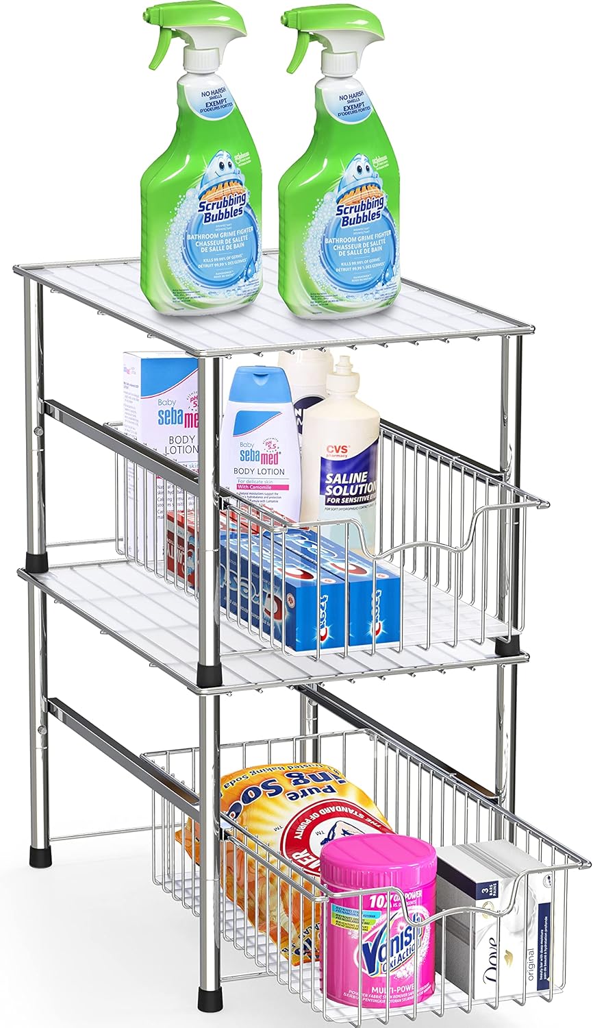 Chrome Metal Stackable Storage Rack, 16.75 in L x 10.8 in W x 10.25 in H