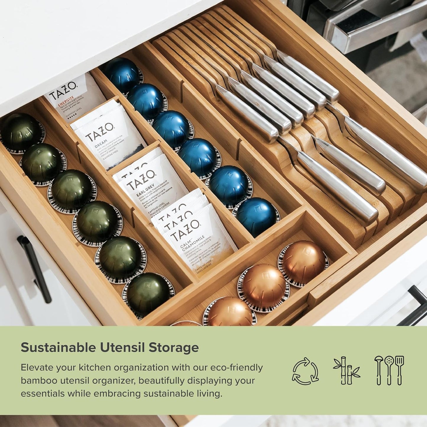 Tea Bag and Coffee Pod Kitchen Drawer Organizer, Expandable 9.7 to 17 Inches
