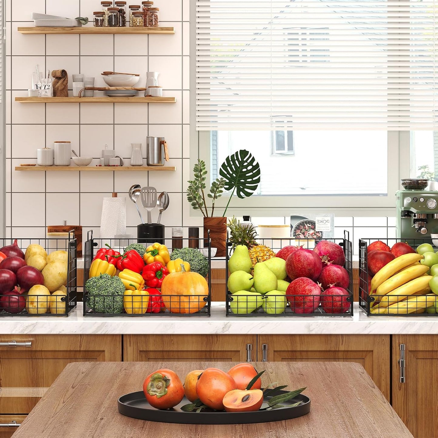 4 Pack XXL Stackable Wire Storage Basket, Extra Large Capacity Pantry Organizer and Storage