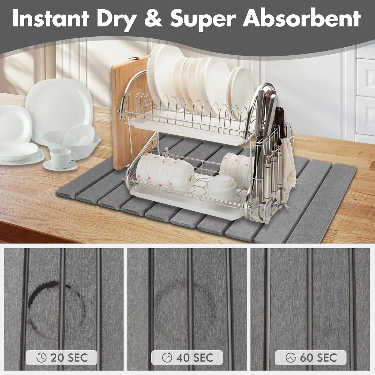 Large Stone Dish Drying Mat for Kitchen Counter, Eco-friendly