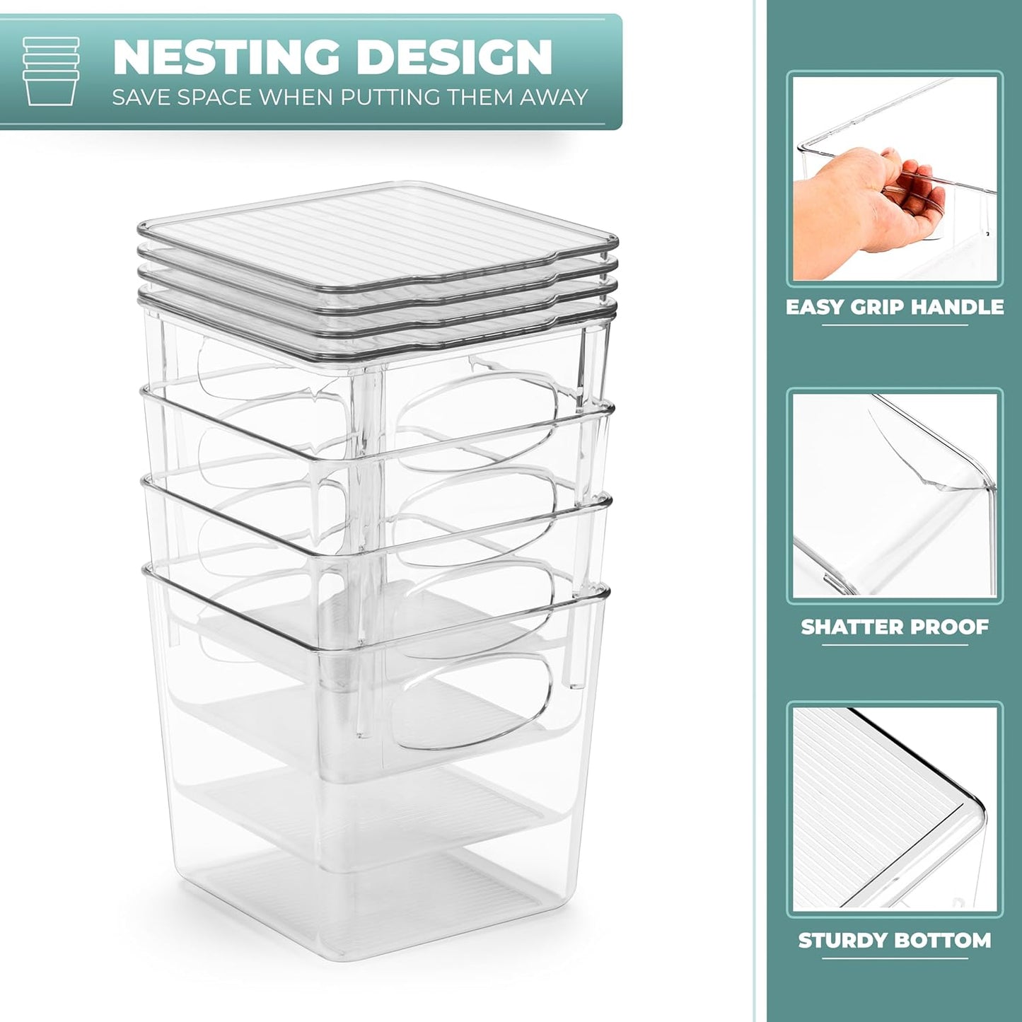 Small Plastic Storage Bins (4 Pack) – Clear Bins for Kitchen, Pantry, Fridge, Cabinet
