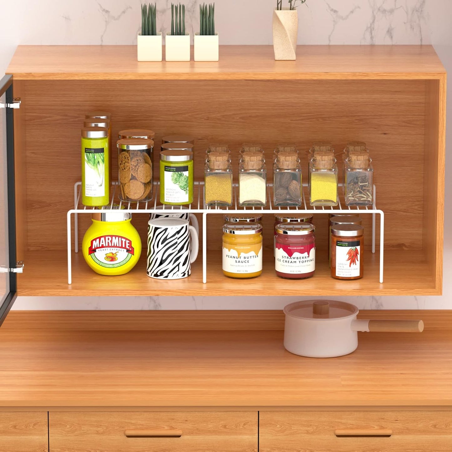 4-Piece Expandable Metal Rustproof Storage Shelf Rack, Kitchen Counter and Cabinet Organizer