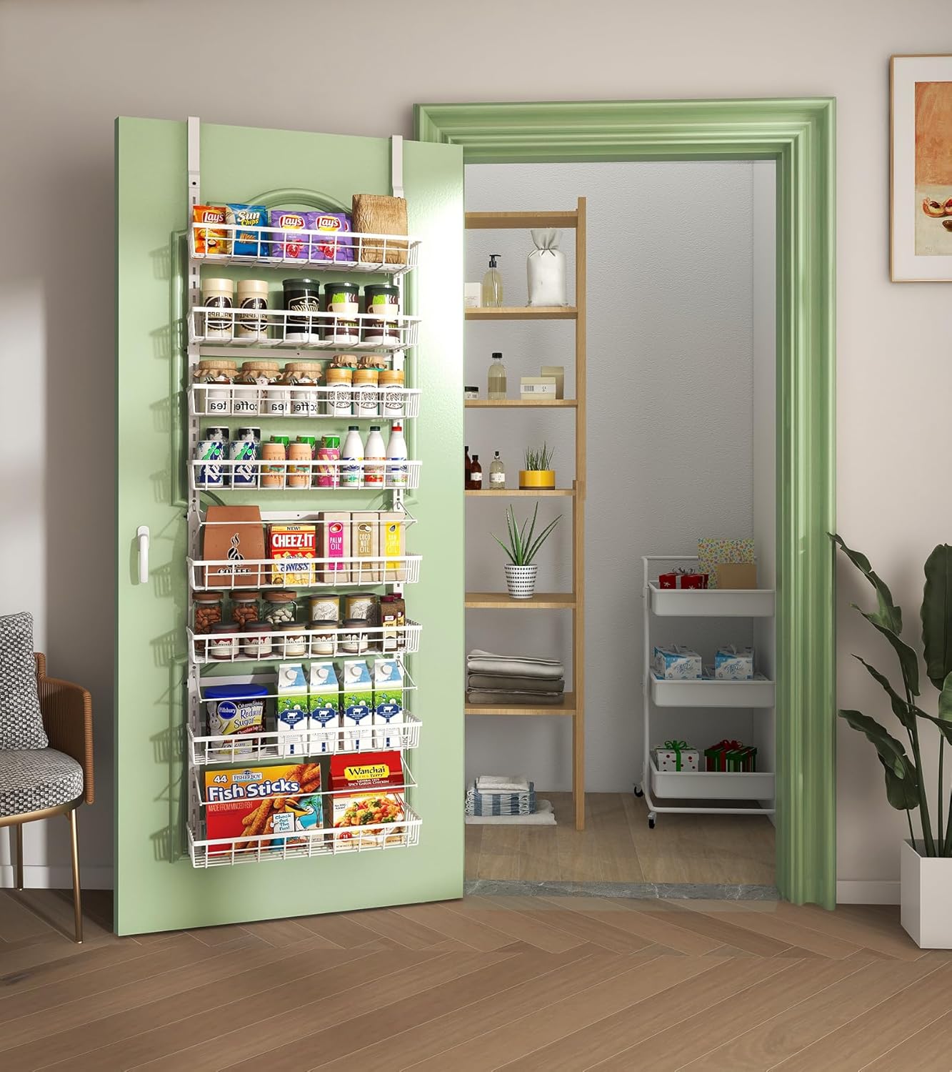 Over The Door Pantry Organizer, Wall Mount Spice Rack, Pantry Hanging Storage and Organization