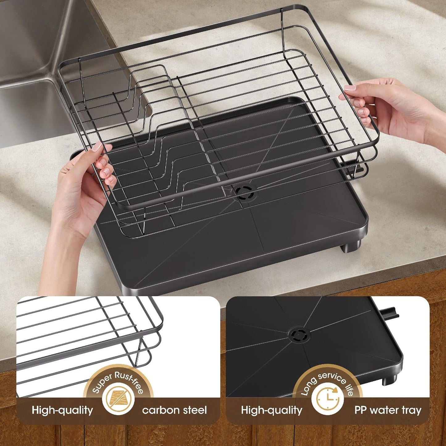 Dish Drying Rack, Stainless Steel Dish Rack with Drainboard for Kitchen Counter and Sink