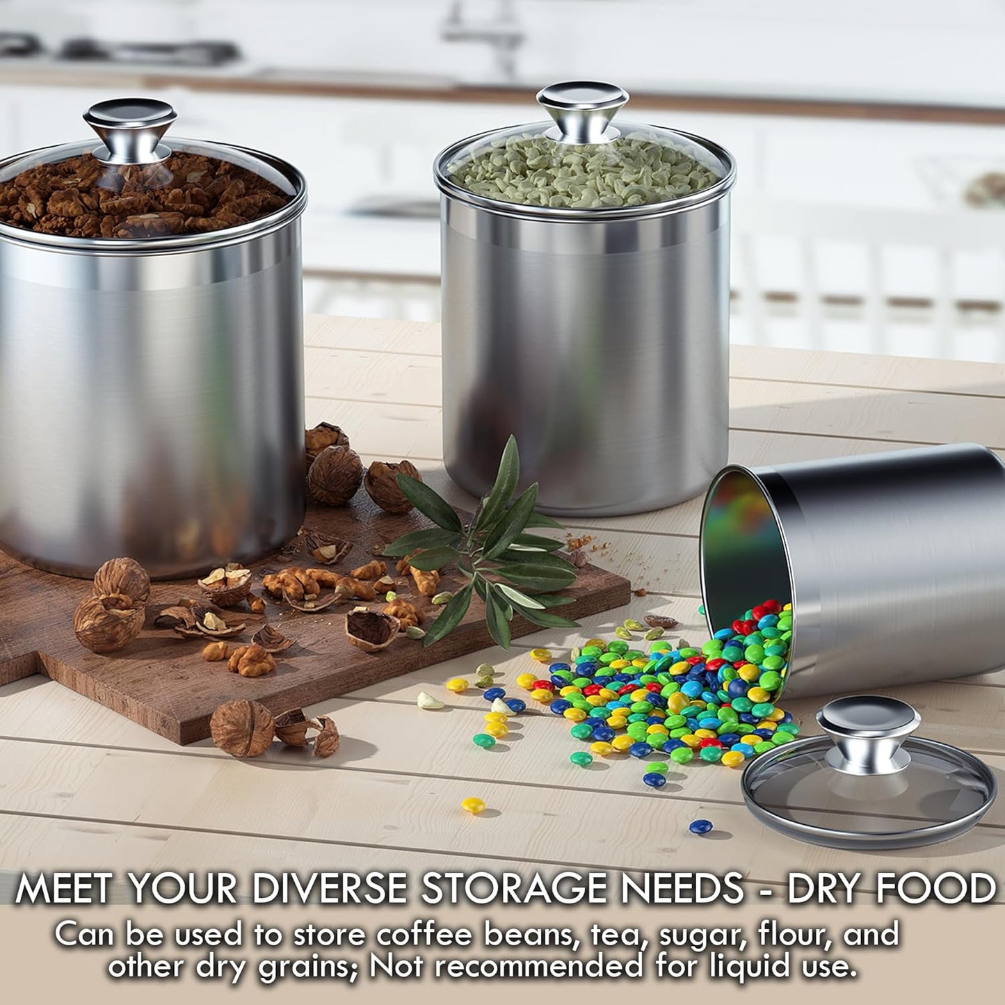 Stainless Steel Food Jar Storage Canister Set Medium 4-Piece