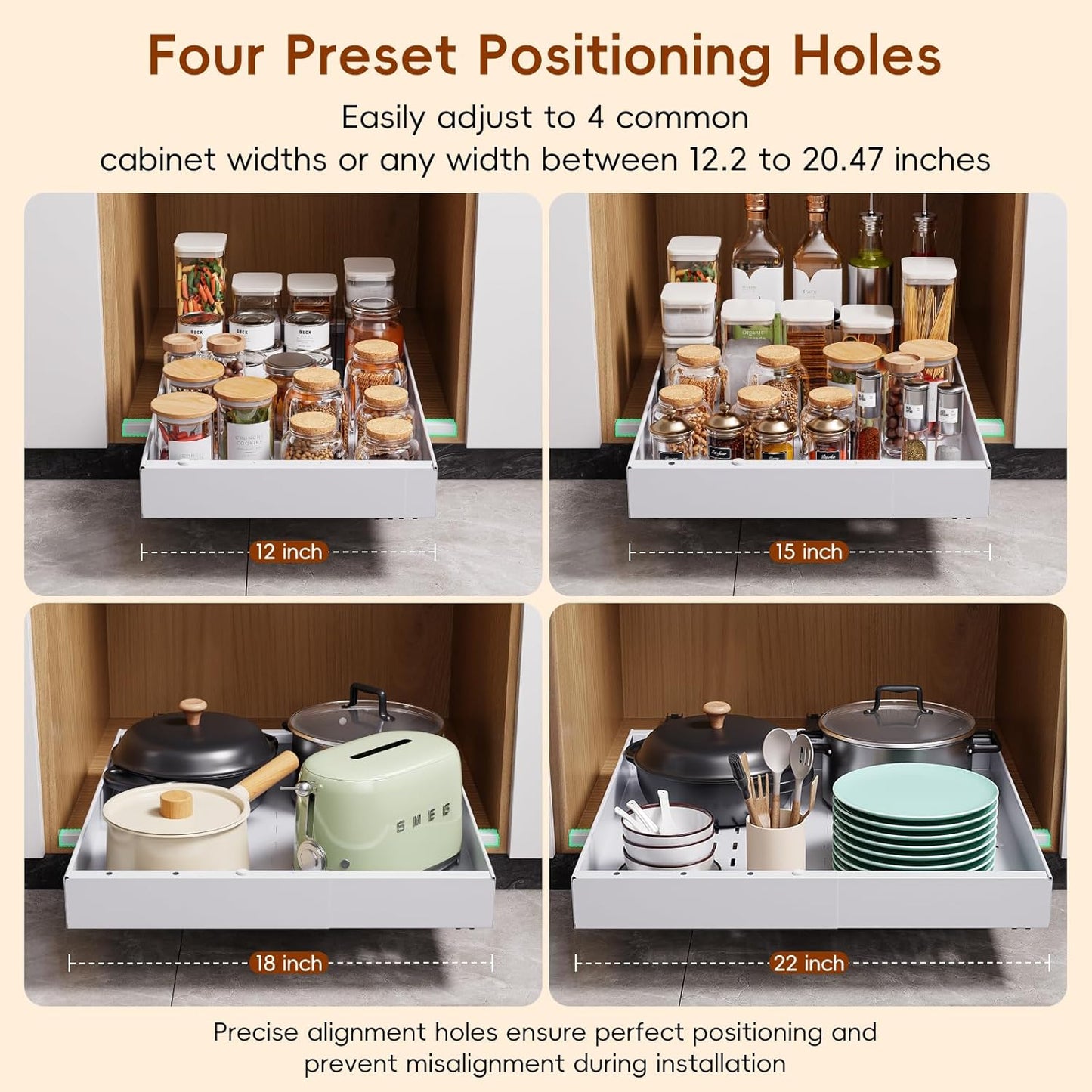 2 Pack Pull Out Cabinet Organizer, 21" Deep Slide Out Drawers for Kitchen Cabinets