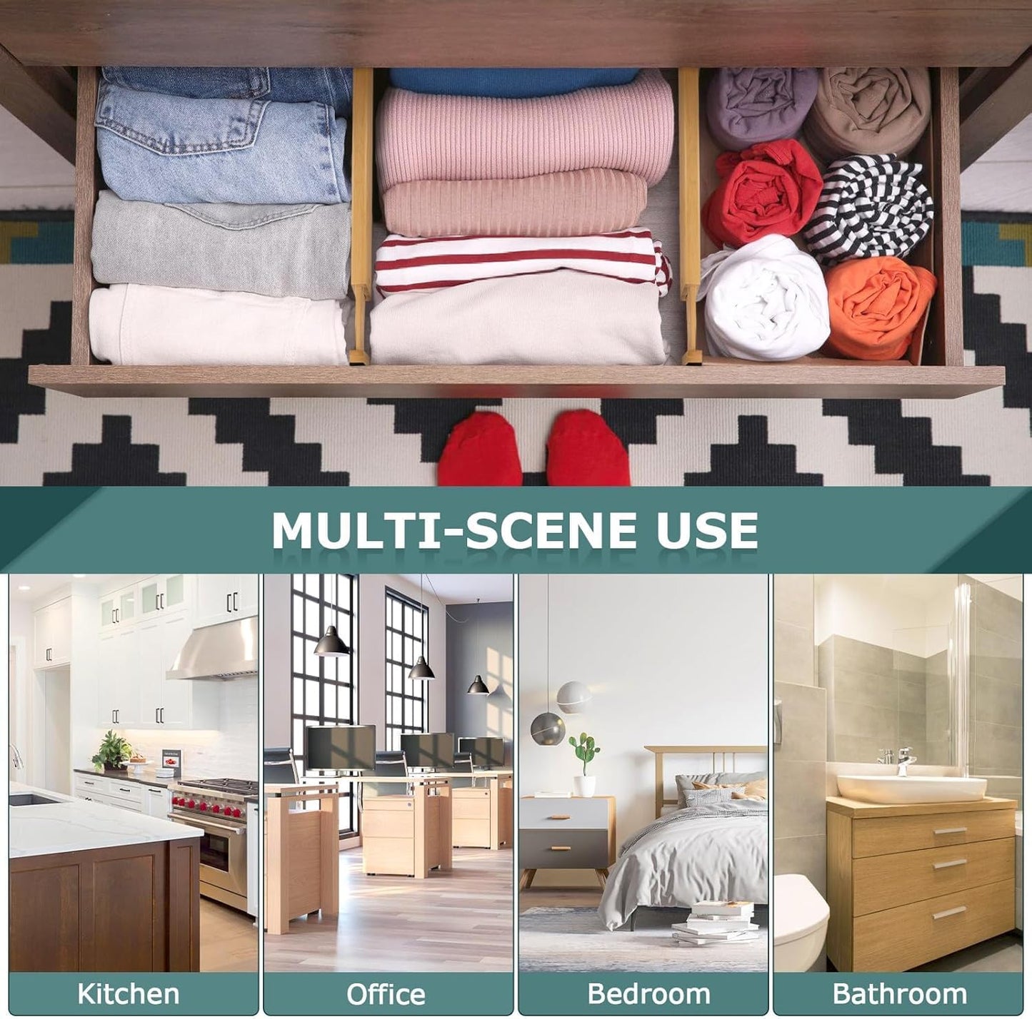 Kitchen Drawer Dividers 4 Pack, Adjustable Bamboo Drawer Organizer