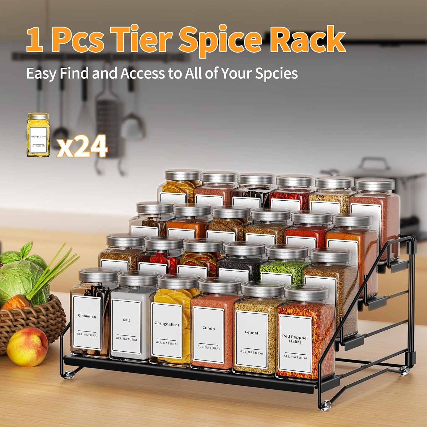 4 Tier Spice Rack for Cabinet, Spice Rack Organizer, Depth Adjustable Spice Holder for Countertop