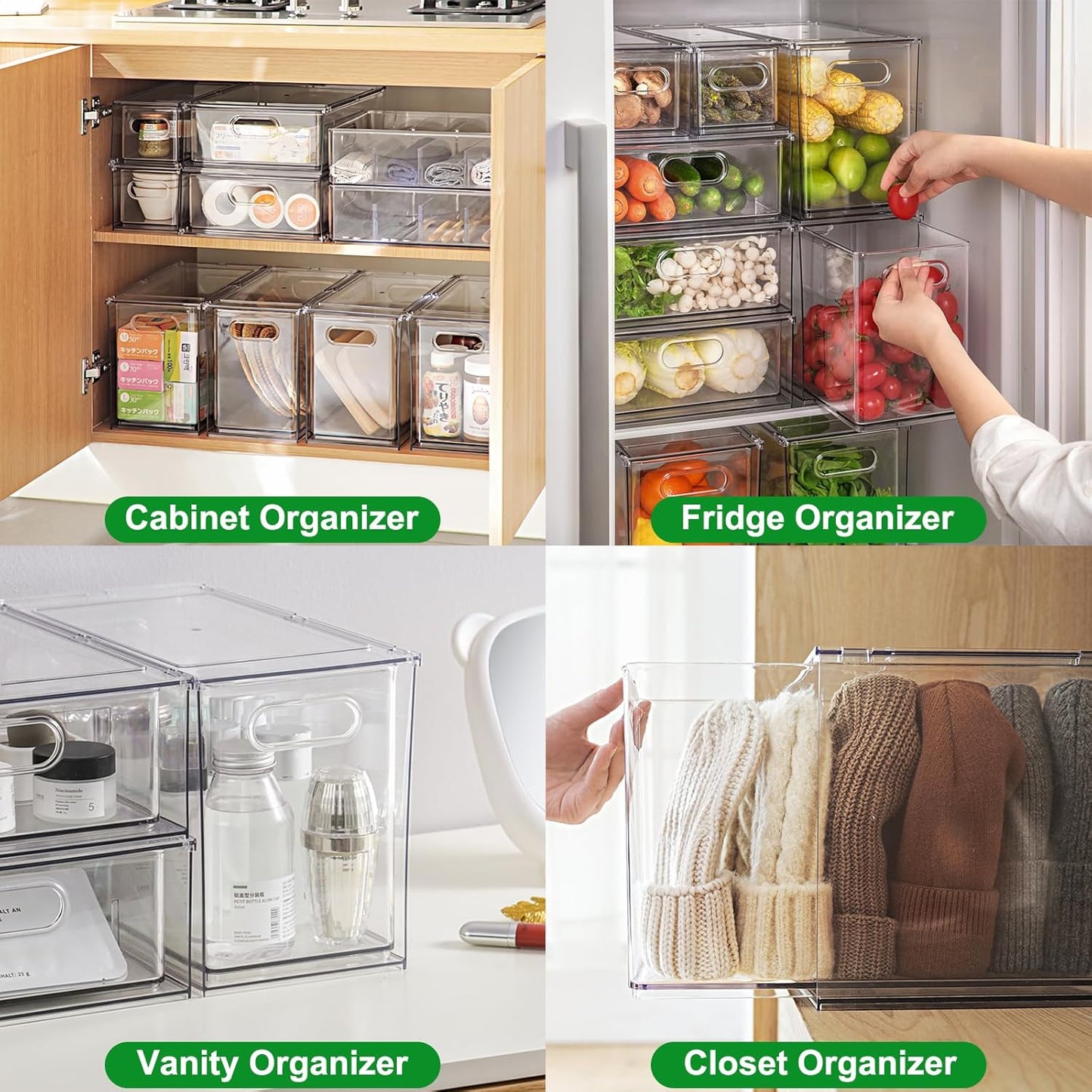 Clear Stackable Storage Drawers - 9.51 Quart Large Plastic Organizer Bins with Pull-Out Drawer