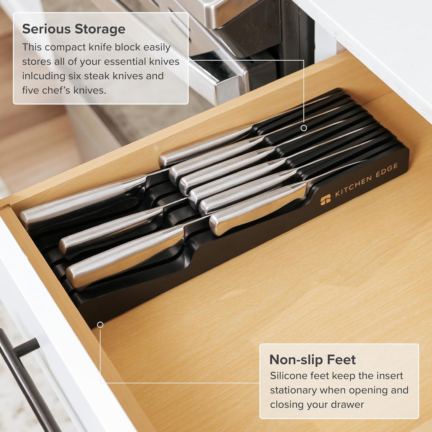 Black Knife Drawer Organizer Insert - Knife Block Holder
