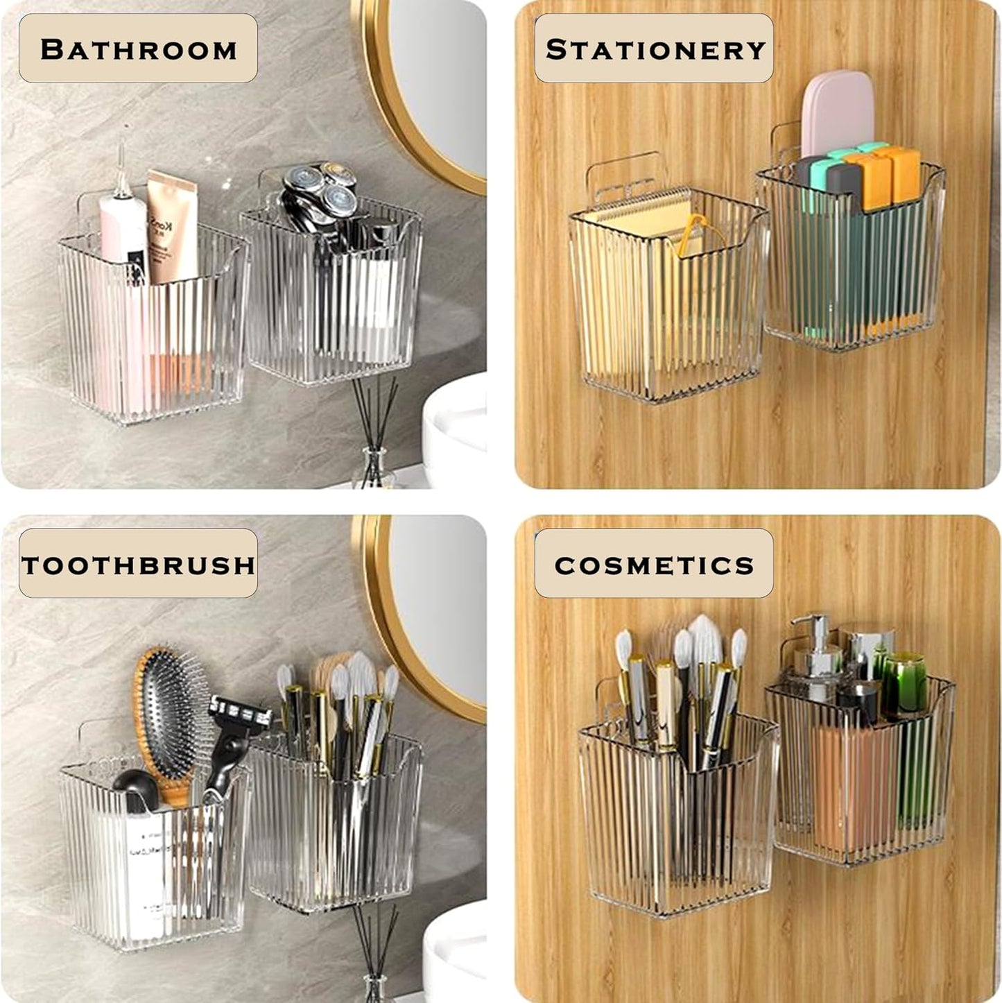 4 Pack Acrylic Wall Mount Organizer, Adhesive Cabinet Door Storage Bins, Clear Makeup Containers