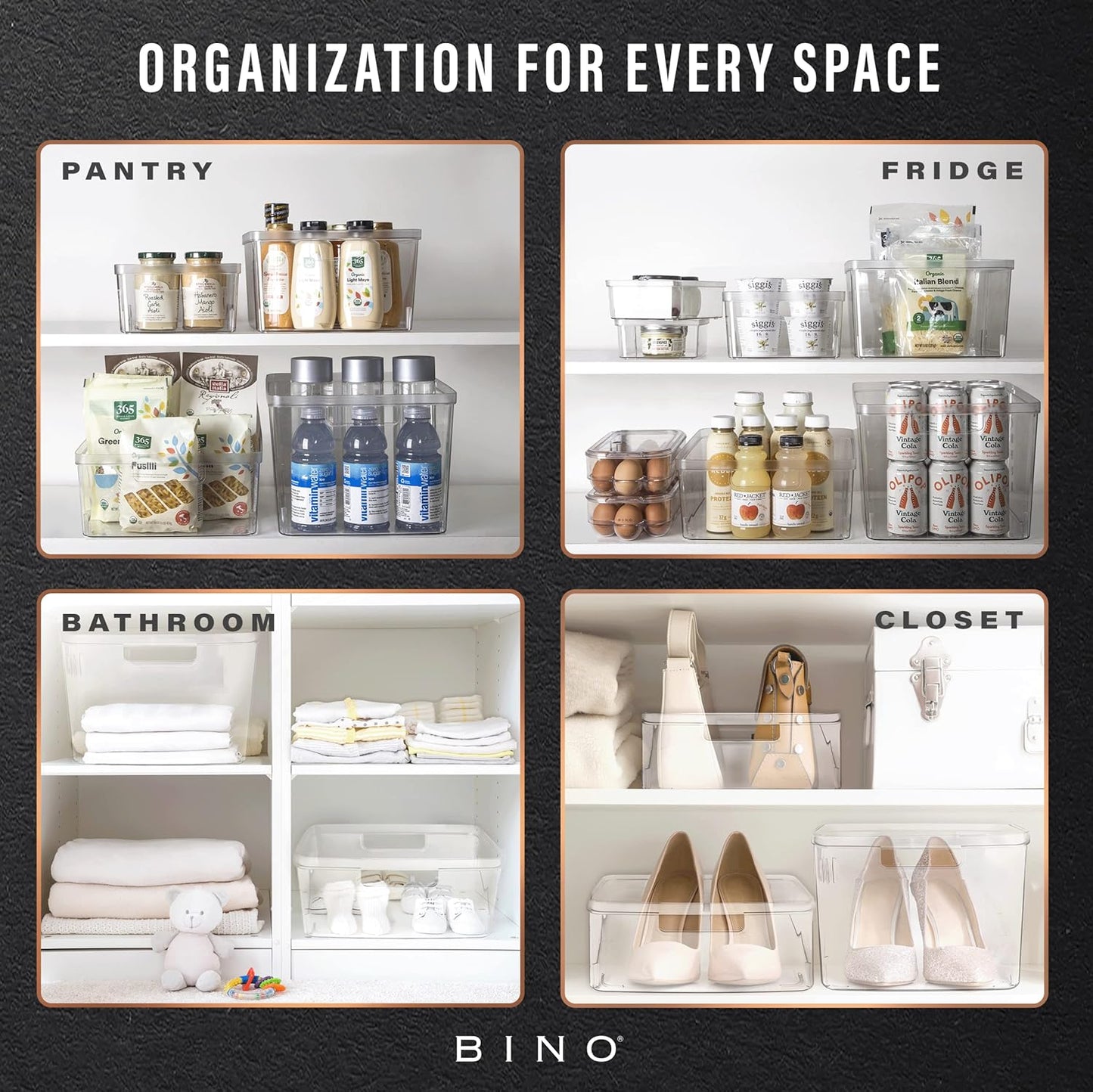 Plastic Bins, Large - 2 Pack | THE LUCID COLLECTION | Multi-Use| Built-In Handles | BPA-Free | Clear Storage Containers | Fridge Organizer | Pantry & Home Organization