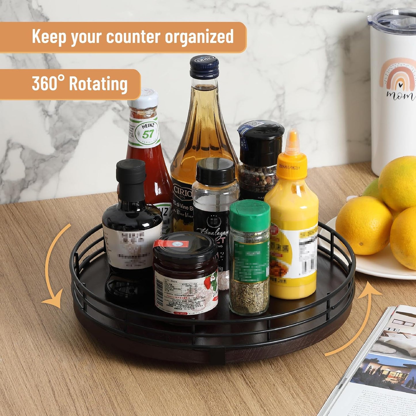 Lazy Susan Turntable Organizer, 12", Dark Mahogany Lazy Susan for Table Top