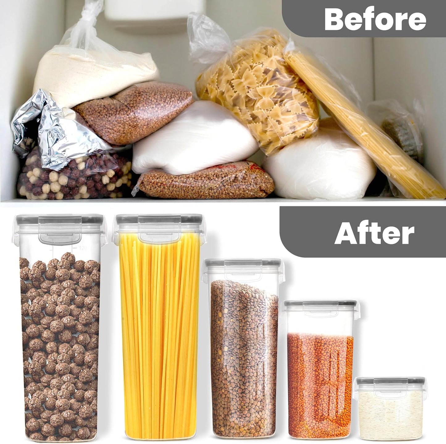 Airtight Food Storage Containers Set with Lids – 24 Pack BPA-Free Plastic Pantry Organizers for Cereal, Flour, Sugar & Dry Food (Clear)