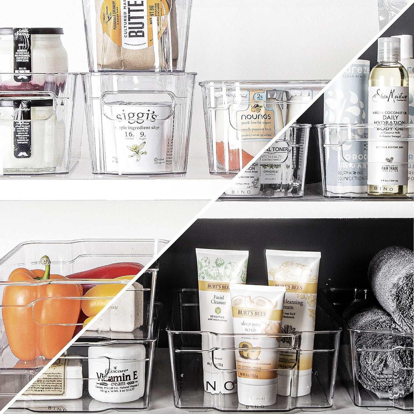 Stackable Storage Bins, Medium - 4 Pack | The Stacker Collection | Clear Plastic Storage Bins | Organization and Storage Containers for Pantry & Fridge | Multi-Use Organizer Bins | BPA-Free