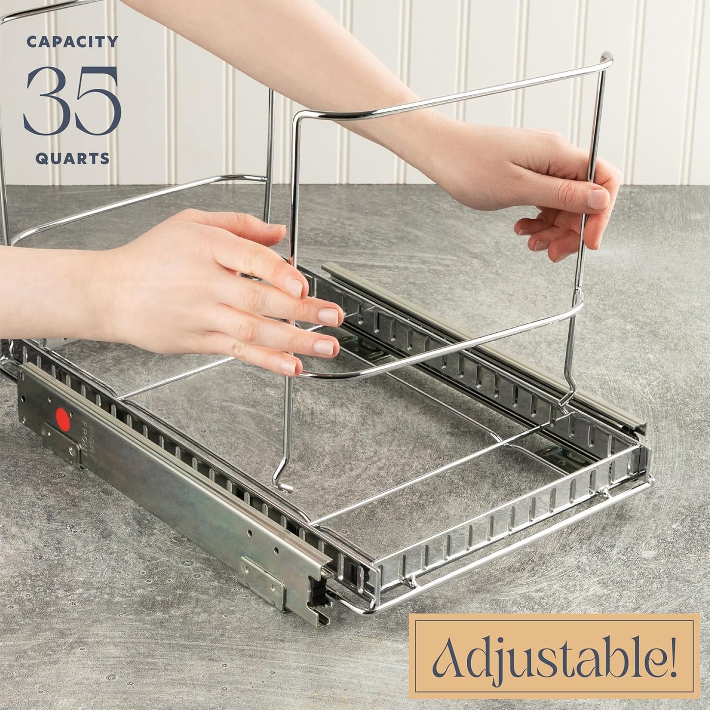 Pull-Out Cabinet Trash Can Organizer, Fits 9 Gal/35 Qt Bins, Heavy-Duty Chrome Frame