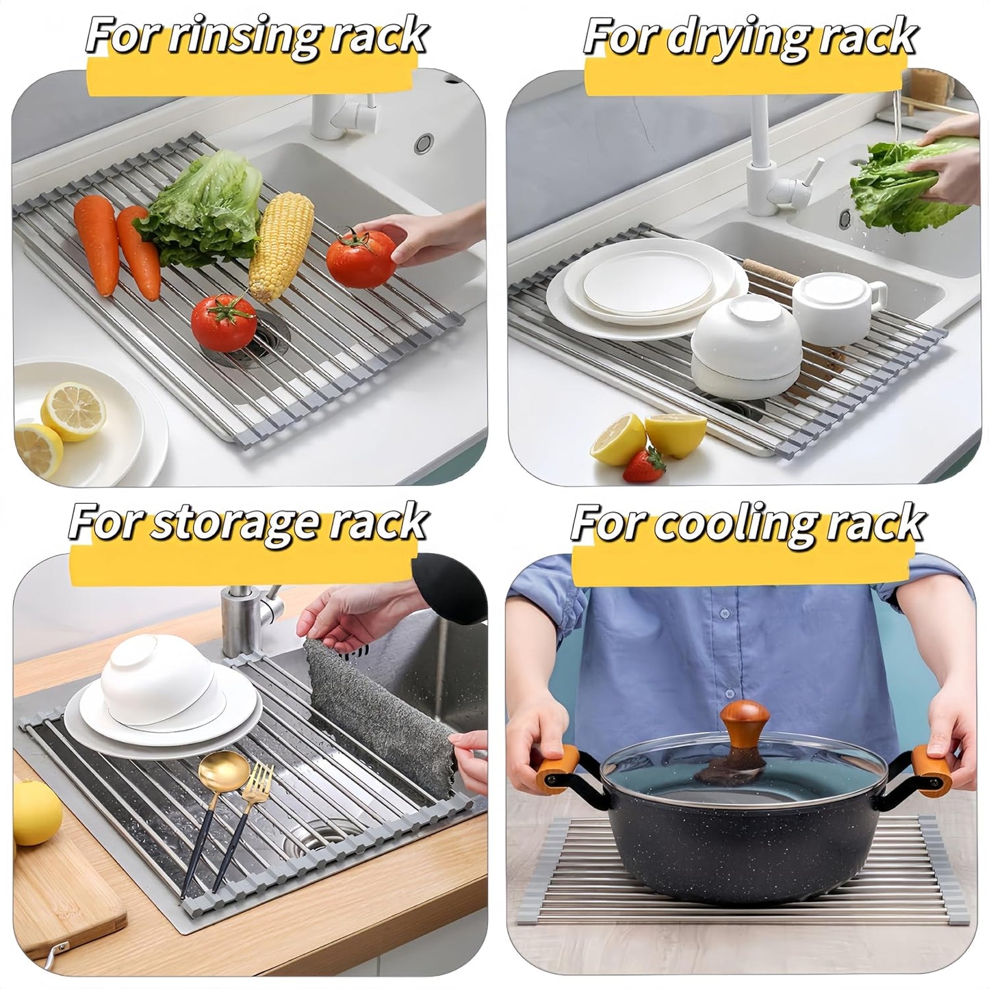Roll Up Dish Drying Rack, 17.7" x 11.8" Over The Sink Dish Drying Rack
