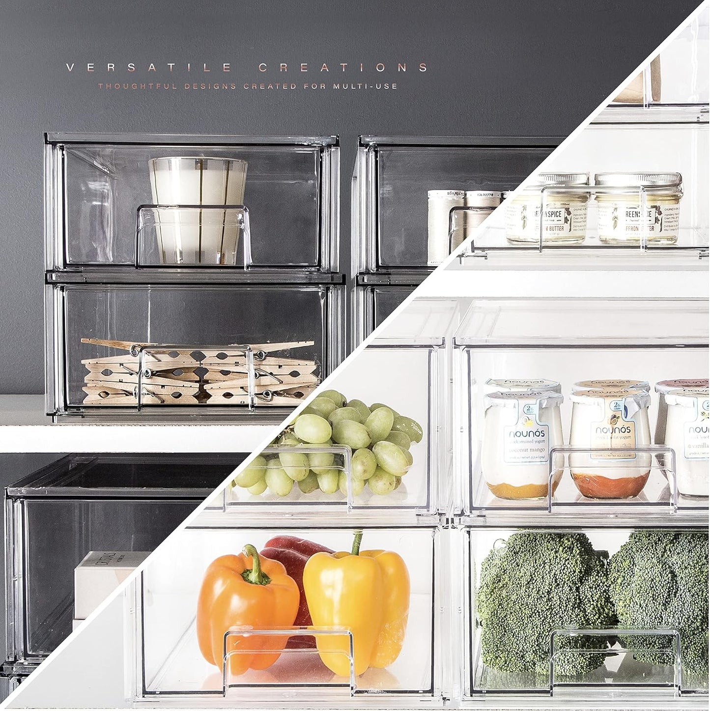 Stackable Storage Drawers, Large - Clear | THE CRATE COLLECTION | Storage Bins With Drawers | Bathroom Organizers | Under Sink Organizer | Vanity Cabinet Home Organization