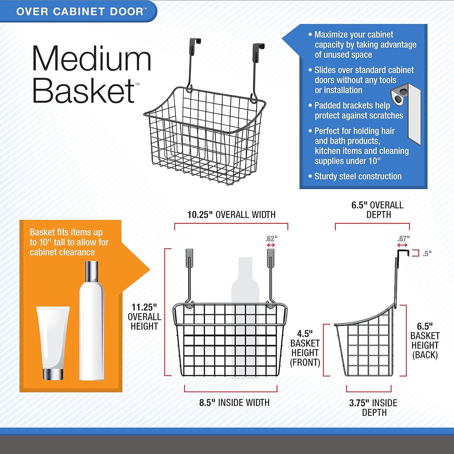 Medium Cabinet Door Wire Basket Grid Over Cabinet Organizer Bronze
