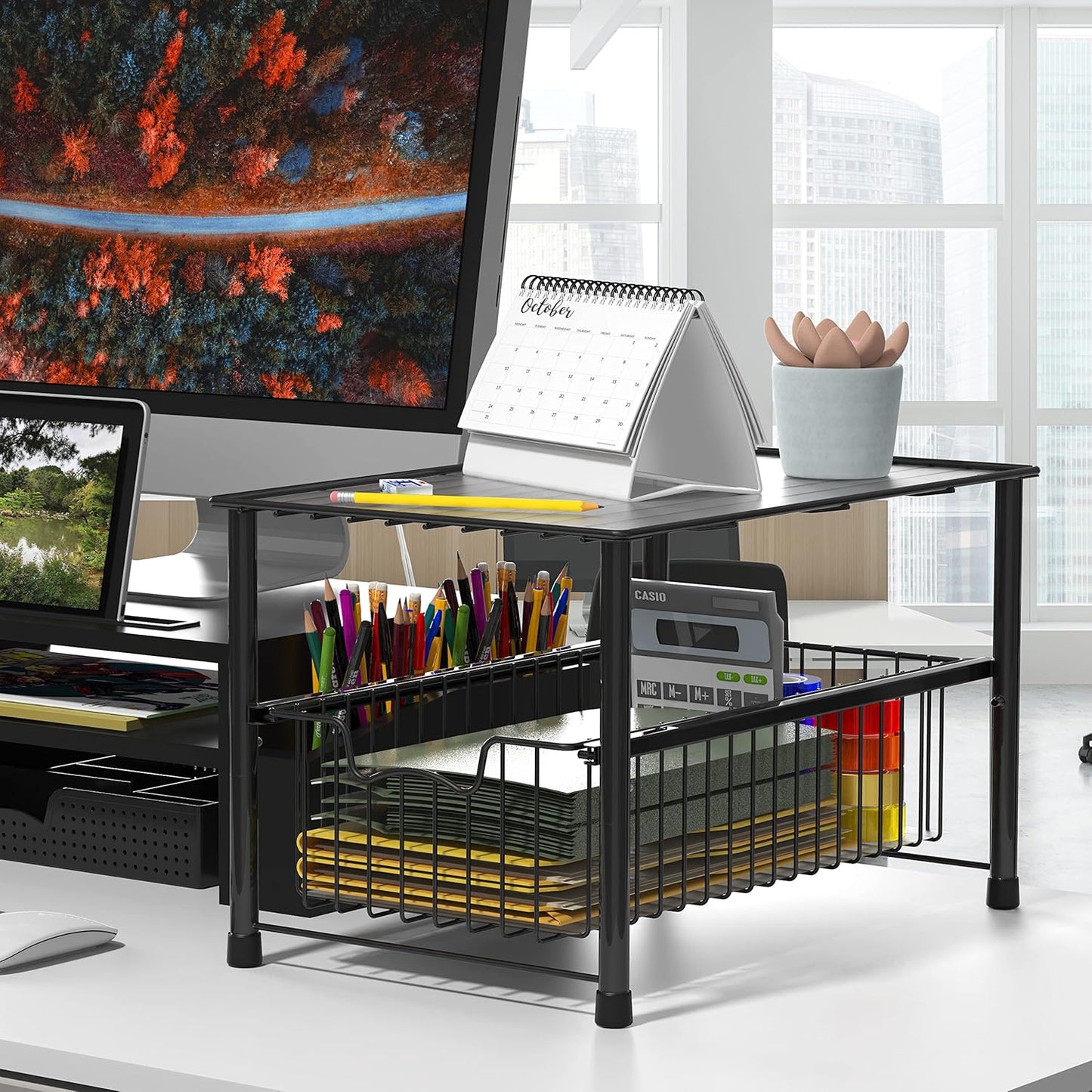Stackable Under Sink Cabinet Sliding Basket Organizer Drawer, Black