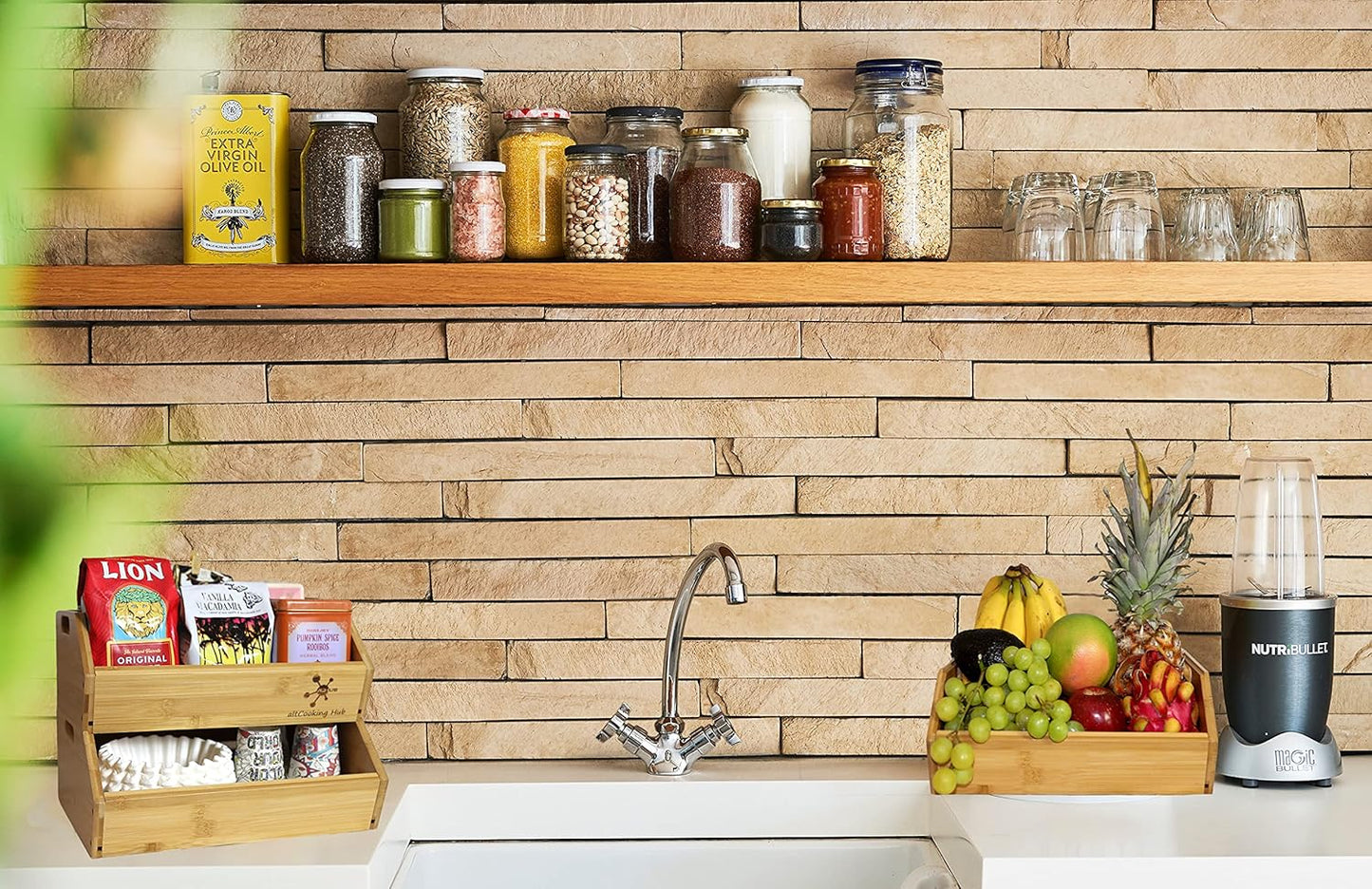 Bamboo Storage Bin - Multipurpose Open Front Stacking Bins for Kitchen & Pantry