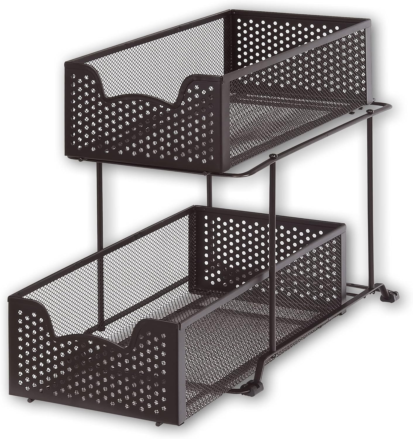 2 Tier Sliding Cabinet Basket Organizer Drawer, Bronze
