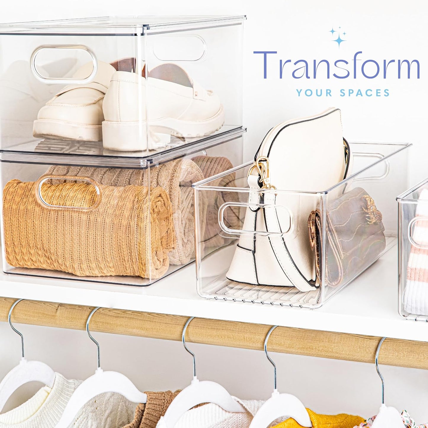 Plastic Food Storage 2 Pack Clear Container Bin with Handles for Organizing Kitchen, Pantry