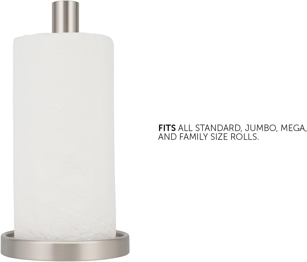 Paper Towel Roll Stand - Steady and Easy Tear - Fits All Paper Towel Rolls - Brushed Nickel