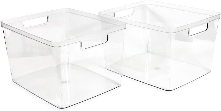 2-Pack Extra-Large Clear Storage Bins (11.5” L x 14” W x 9” H) w/Cutout Handles
