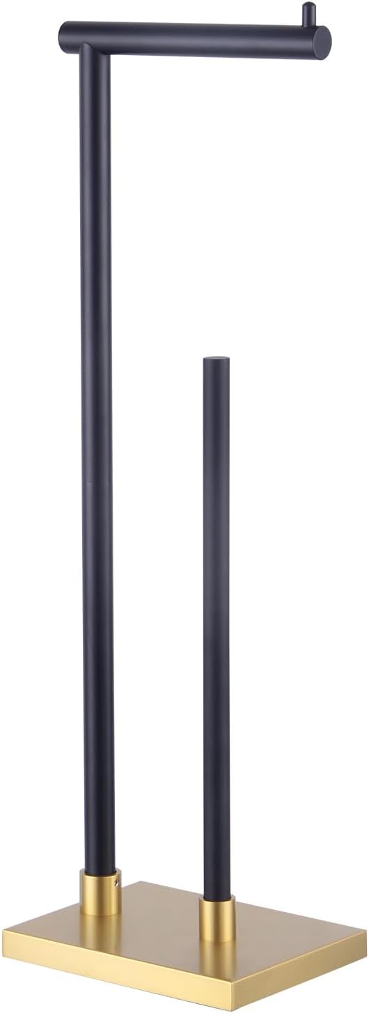 Bathroom Free Standing for Countertop Toilet Paper Holder SUS 304 Stainless Steel Stand Modern Paper Towel Holder (Black & Gold) DZY003-BD
