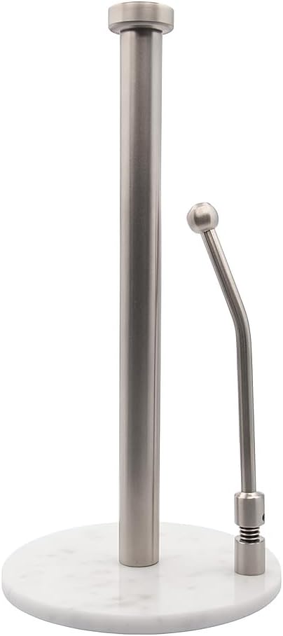 Paper Towel Holder with Marble Base – Weighted Countertop Stand, One-Hand Tear
