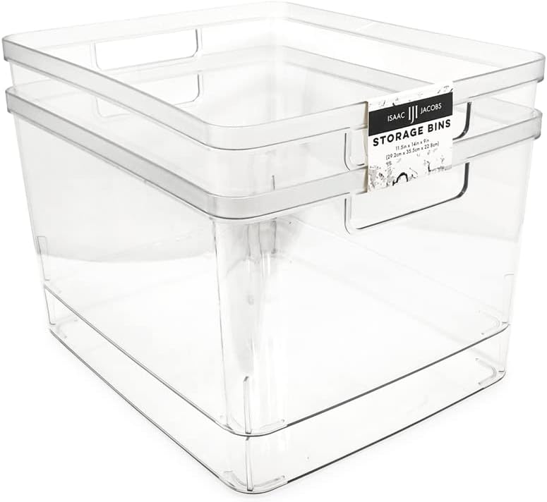 2-Pack Extra-Large Clear Storage Bins (11.5” L x 14” W x 9” H) w/Cutout Handles