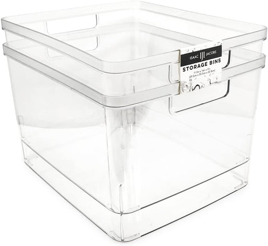 2-Pack Extra-Large Clear Storage Bins (11.5” L x 14” W x 9” H) w/Cutout Handles