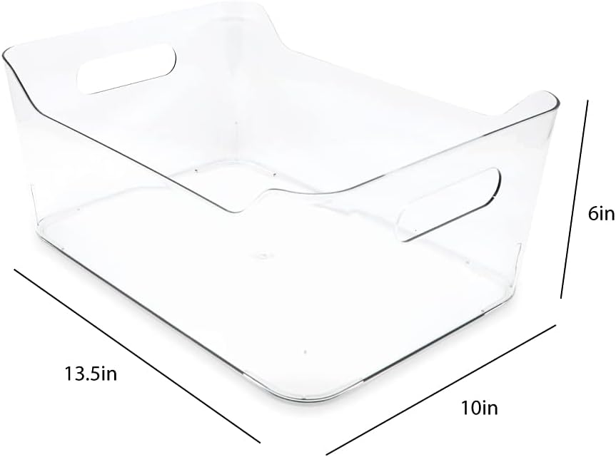 2-Pack Large Clear Storage Bins (13.5” x 10” x 6”) w/Handles, Plastic Box Set, Home, Office