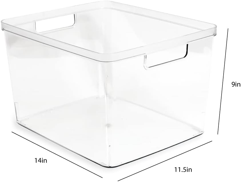 2-Pack Extra-Large Clear Storage Bins (11.5” L x 14” W x 9” H) w/Cutout Handles